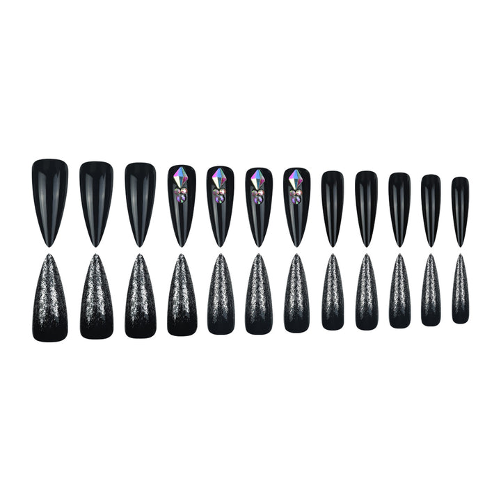 Stiletto Press-On Nail Set with Glitter and Gem Accents Bowlift