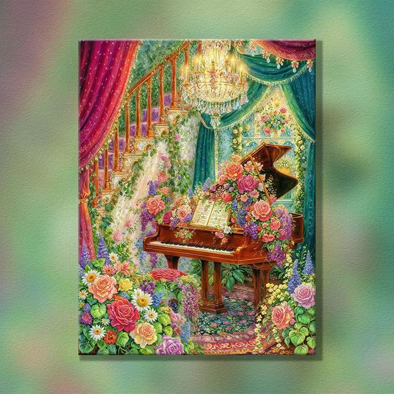 Elegant Floral Piano Scene Wall Art Bowlift