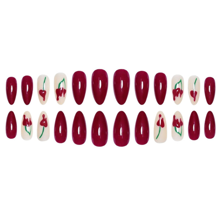 Artistic Press-On Nail Extensions with Cherry Design Bowlift