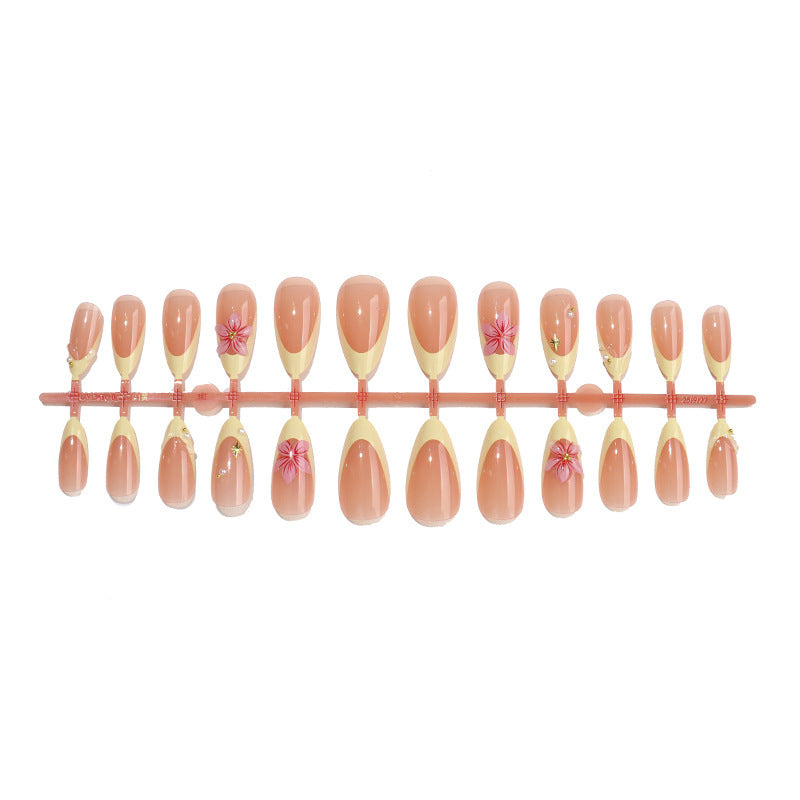 Artificial nail set with elegant flower decorations and fresh design Bowlift
