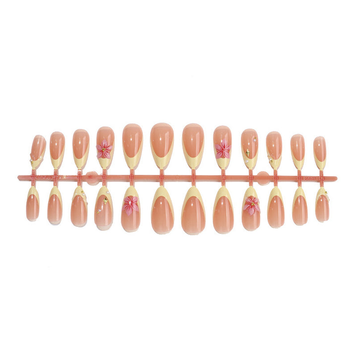 Artificial nail set with elegant flower decorations and fresh design Bowlift