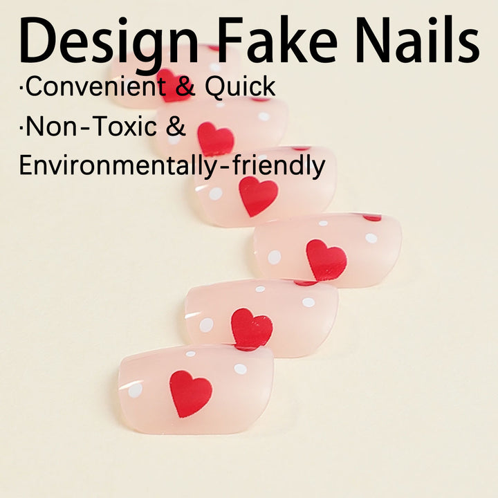 Artificial nail set with romantic heart motifs and shimmering accents Bowlift