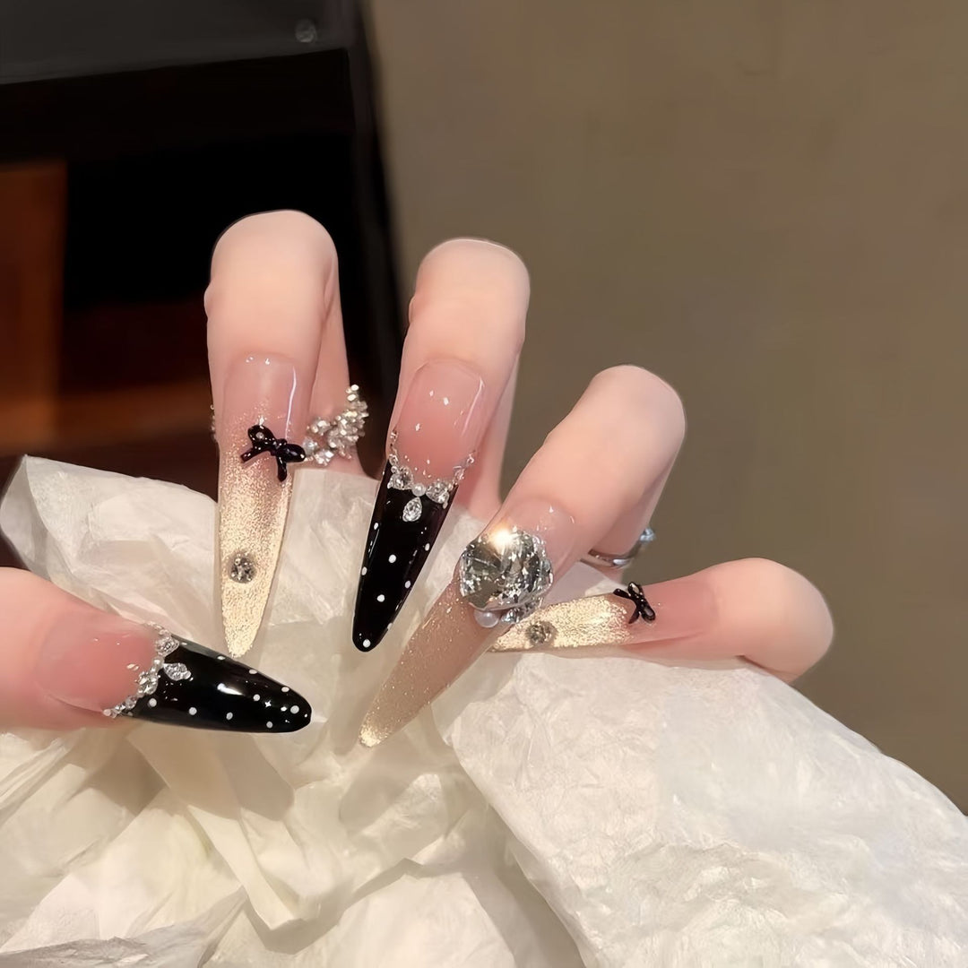 Elegant Crystal-Embellished Stiletto Press-On Nails Bowlift