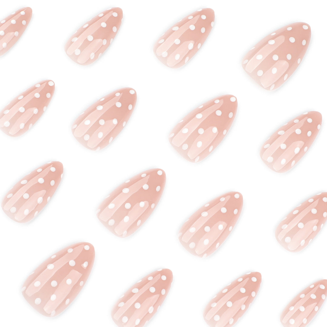 Artful Nail Extensions with Delicate Dots Bowlift