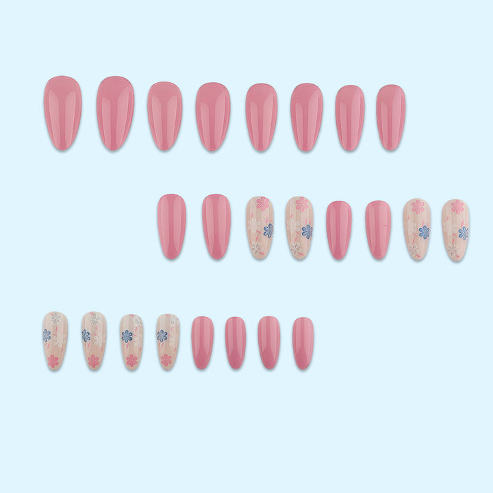 Stylish almond-shaped artificial nails with floral patterns Bowlift