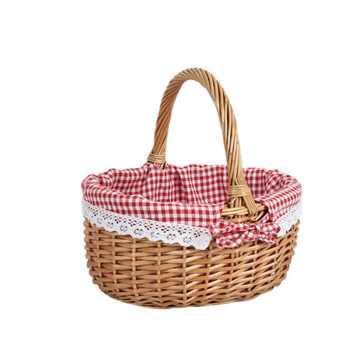 Women braided picnic basket with romantic gingham lining Bowlift
