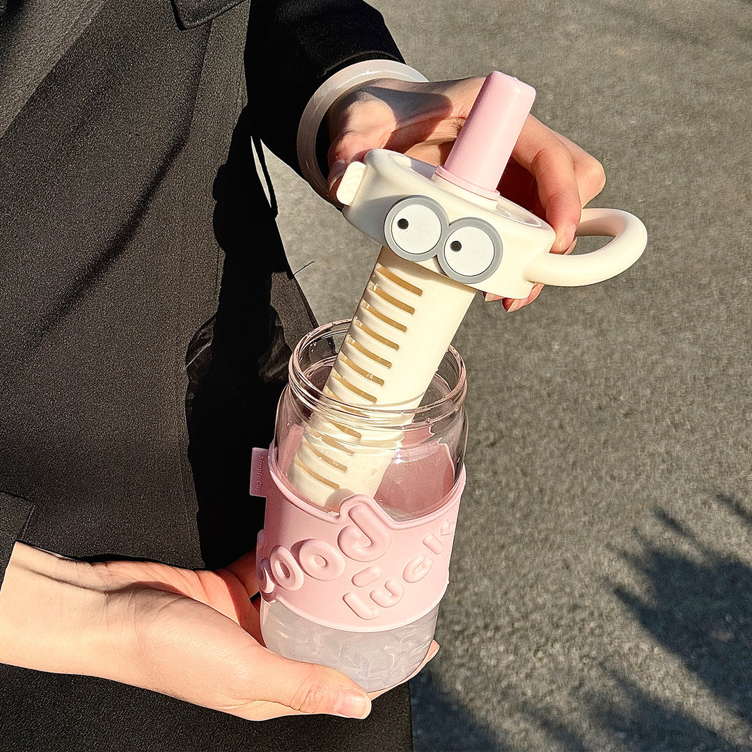 Women's water bottle with interactive straw and emotion Bowlift