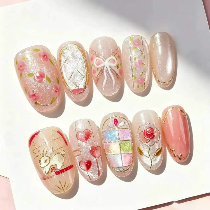 Decorative Press-On Nail Art Set with Artistic Designs Bowlift