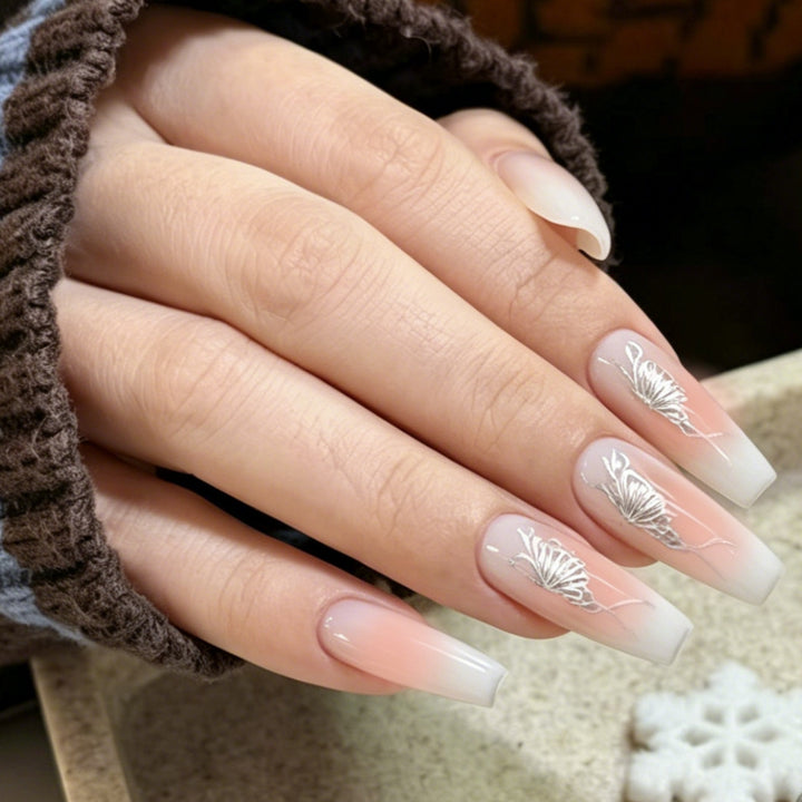 Elegant Artificial Nails with Delicate Butterfly Design Bowlift