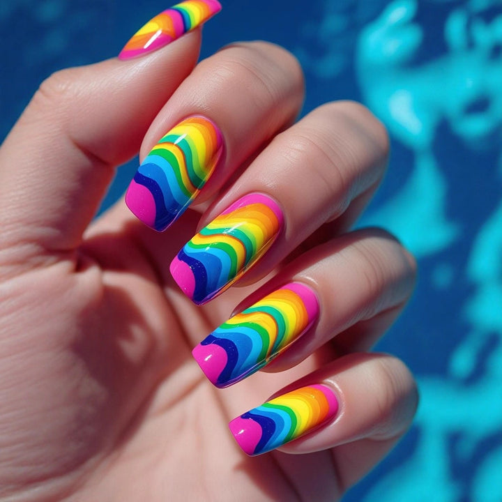 Artificial Nails in Creative Rainbow Design Bowlift