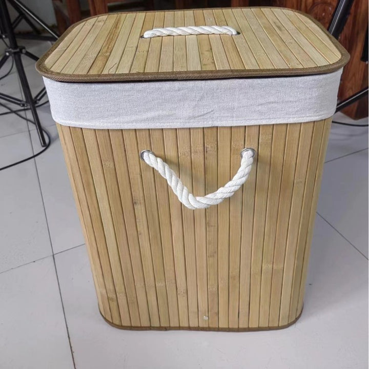 Elegant Laundry Basket Made of Bamboo with Practical Lid Bowlift