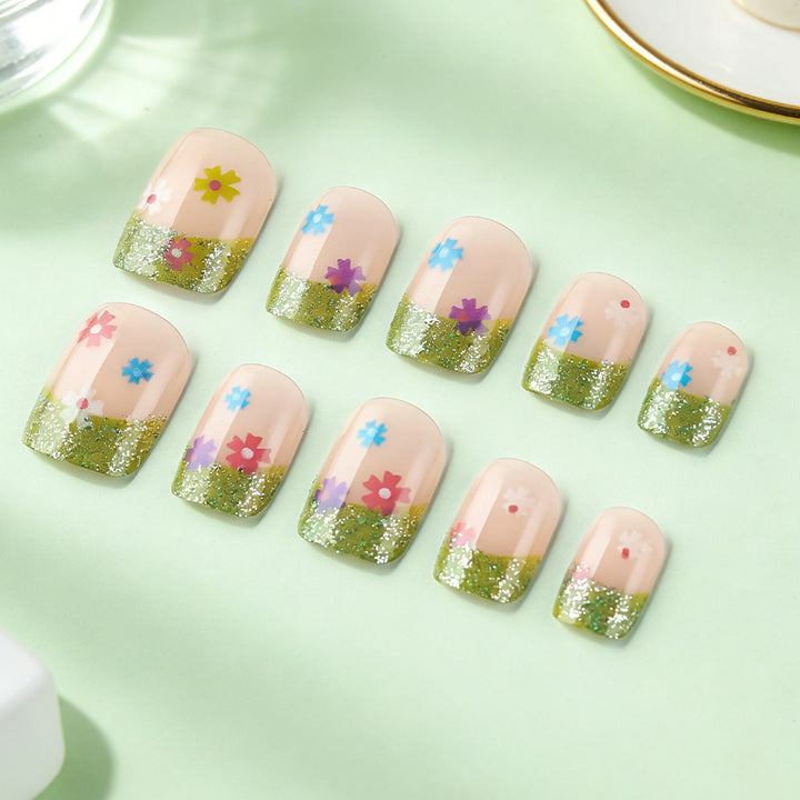 Floral Glitter Tip Nail Art Design Bowlift