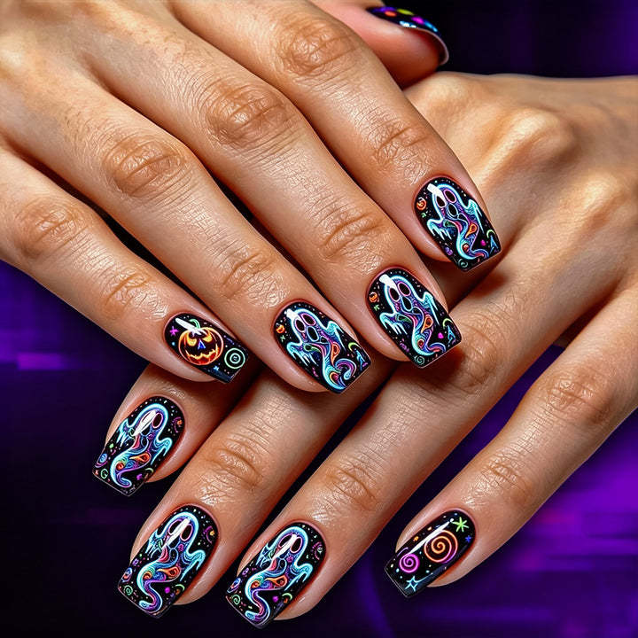 Artistic Halloween-Themed Press-On Nail Design Bowlift