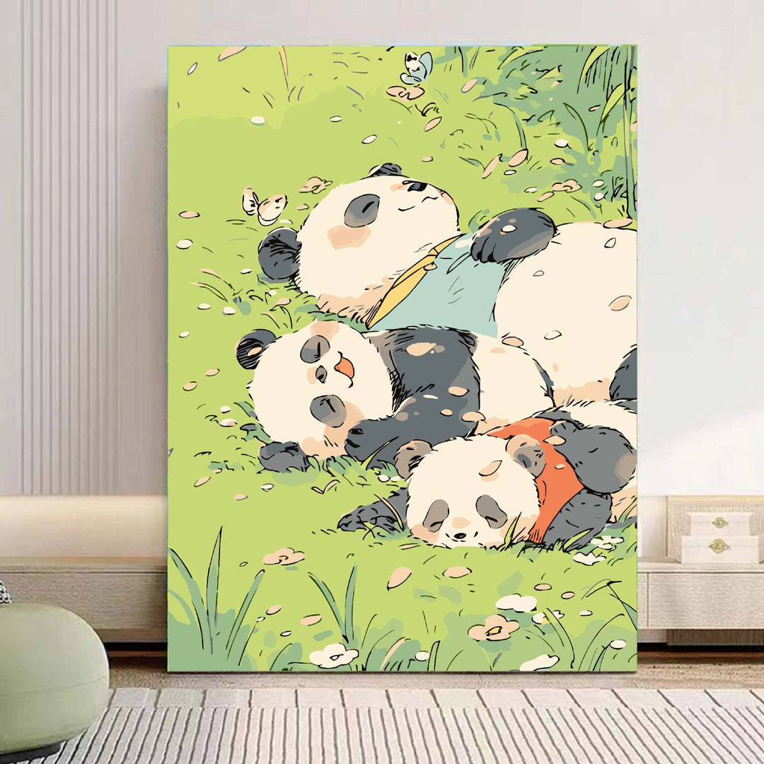 Playful Panda Illustration Canvas Art Bowlift