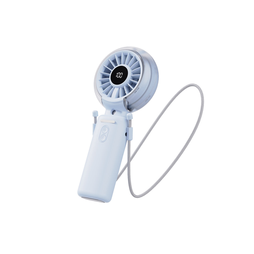 Cooling foldable rechargeable handheld fan with digital battery display and detachable neck strap Bowlift