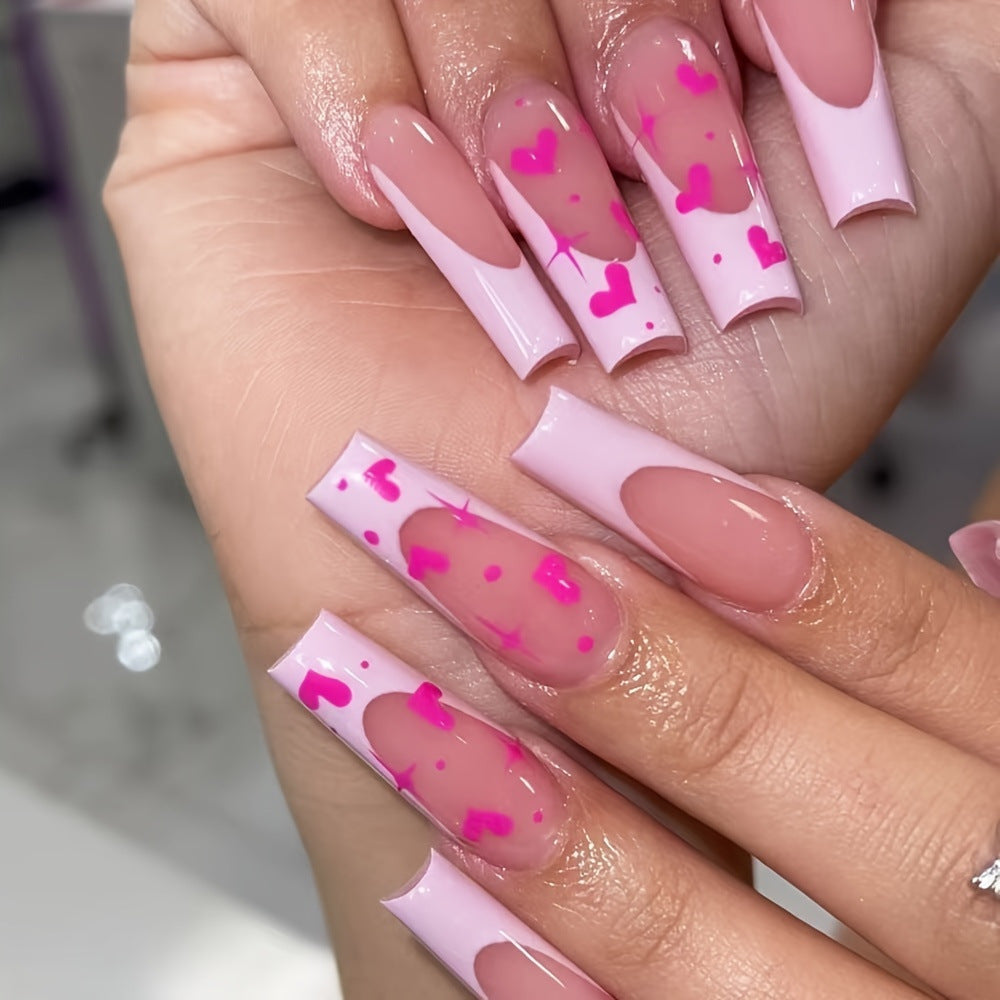 Decorative Heart-Themed Press-On Nail Art Bowlift