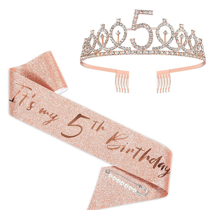 Women Crystal-Embellished Birthday Crown with Personalized Sash Bowlift