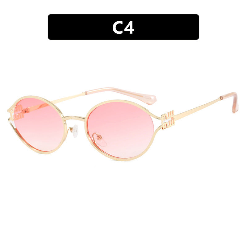 Women's Oval Sunglasses with Elegant Metal Frame and Fashionable Design Bowlift