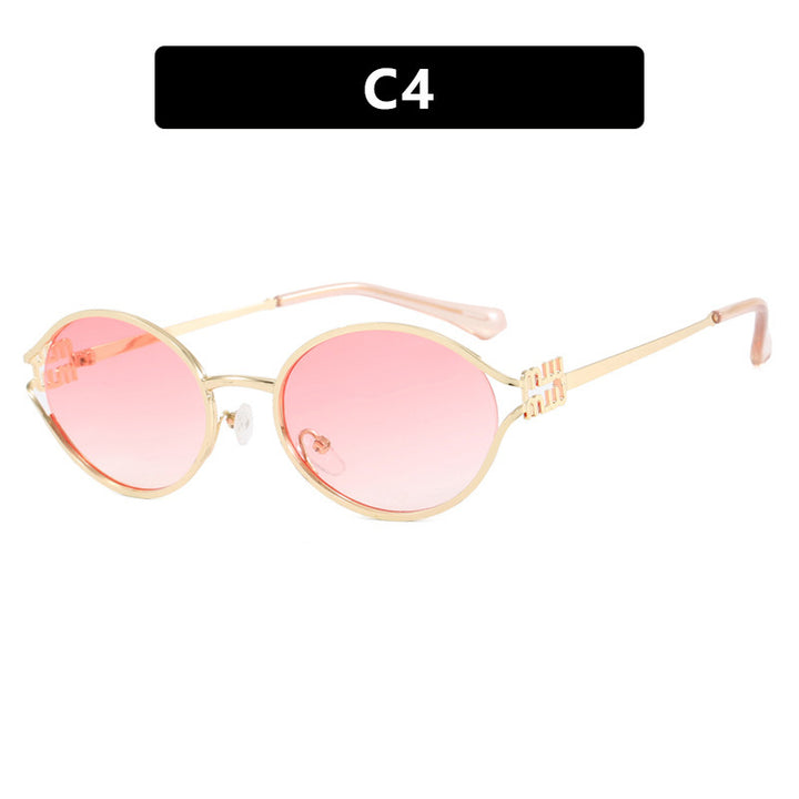 Women's Oval Sunglasses with Elegant Metal Frame and Fashionable Design Bowlift