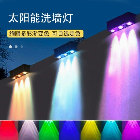 Outdoor Solar RGB Dual-Beam Wall Light With Integrated Photovoltaic Panel And Weather-Resistant Mounting Base Bowlift