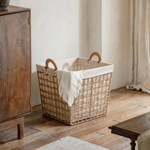 Storage basket with decorative fabric lining