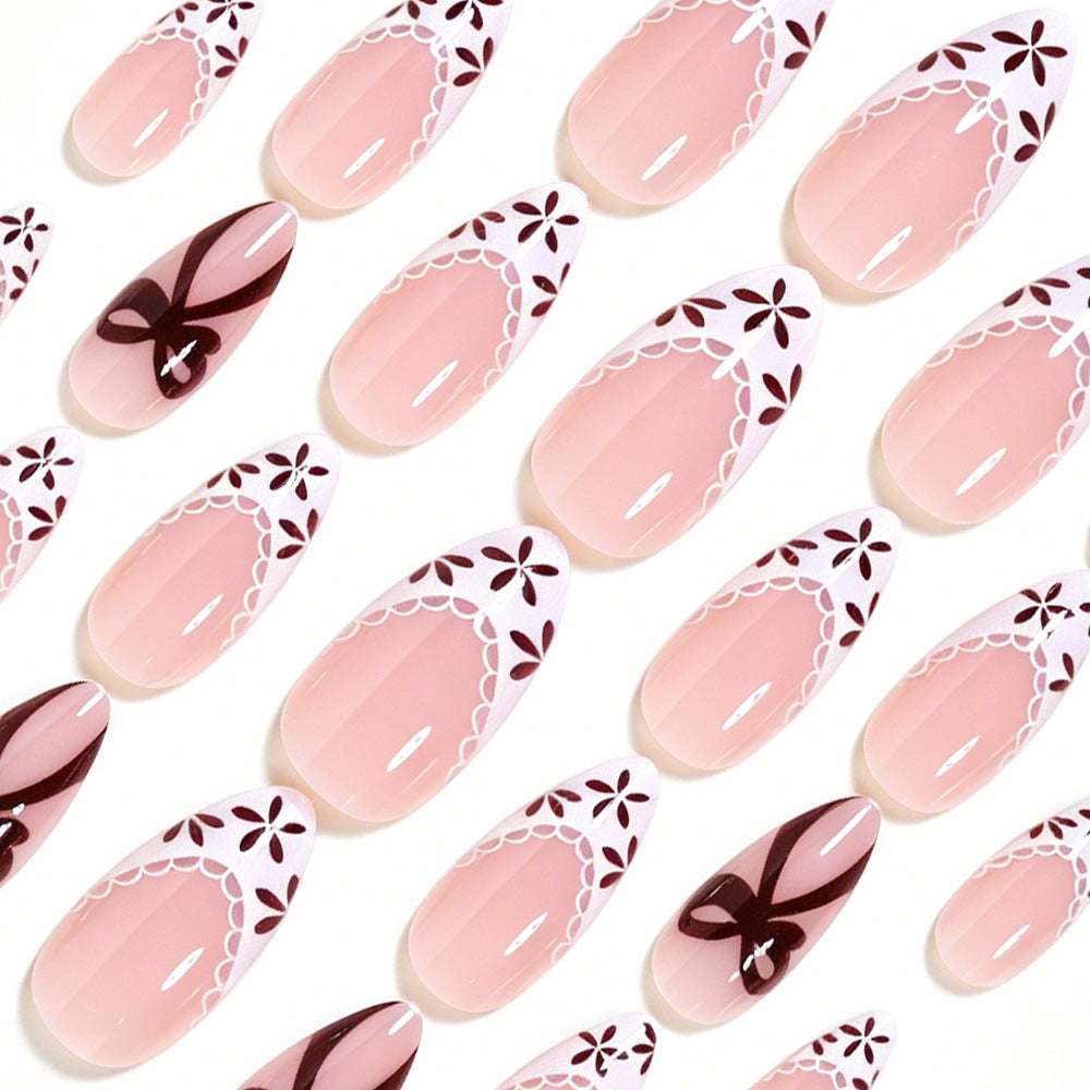 Elegant Floral Accent Press-On Nail Art Bowlift
