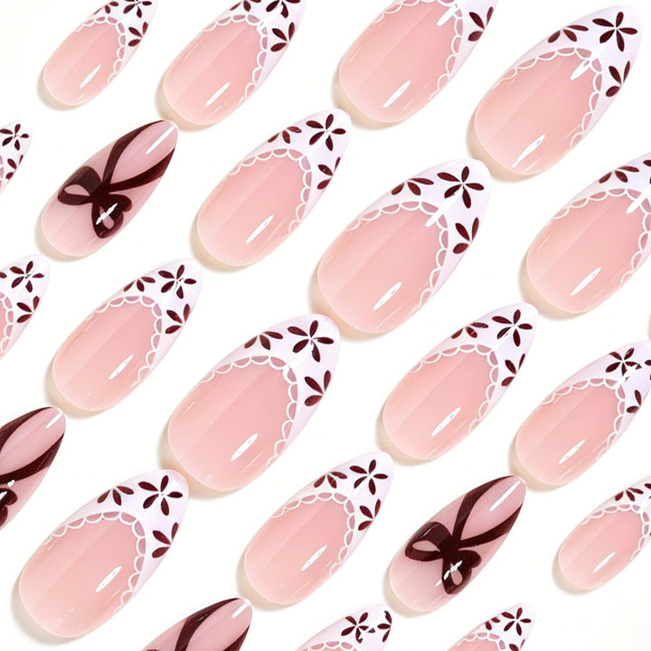 Elegant Floral Accent Press-On Nail Art Bowlift
