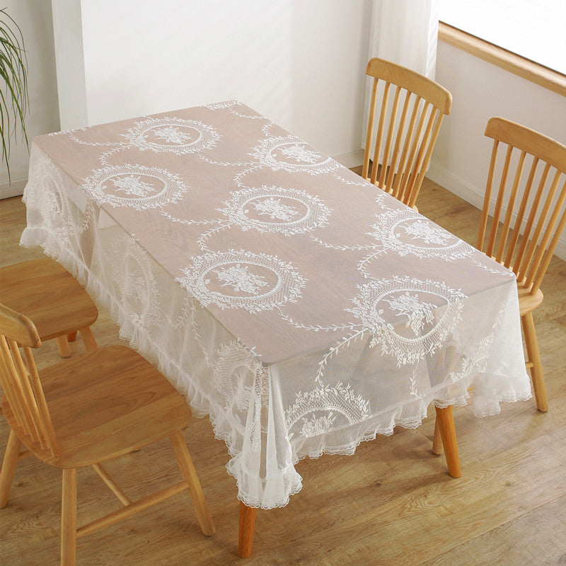 Elegant Lace Overlay Tablecloth