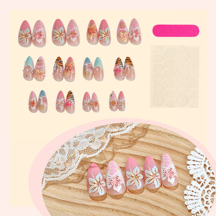 Floral-Themed Gel Press-On Nails Bowlift