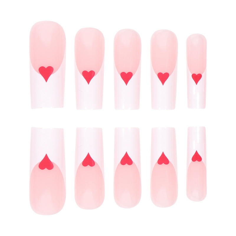 Romantic Heart-Design Acrylic Press-On Nails Bowlift