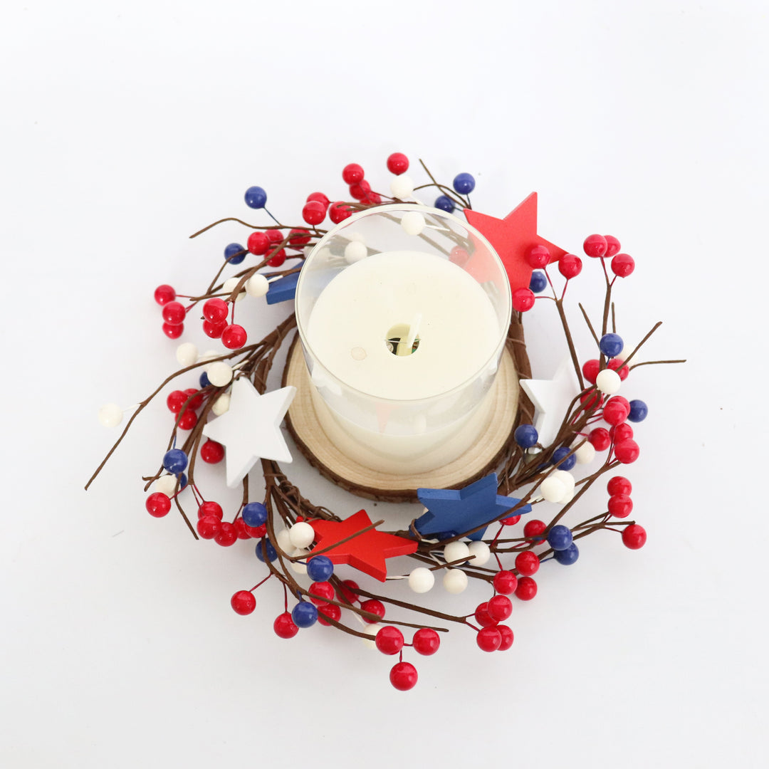 Unisex decorative door wreath with wooden stars and berry branches Bowlift