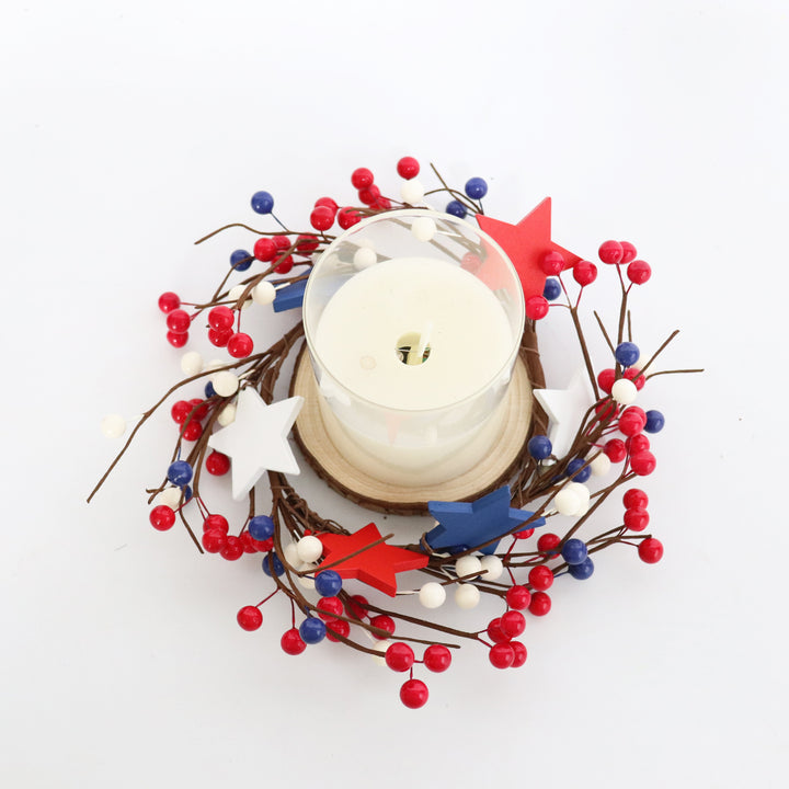 Unisex decorative door wreath with wooden stars and berry branches Bowlift