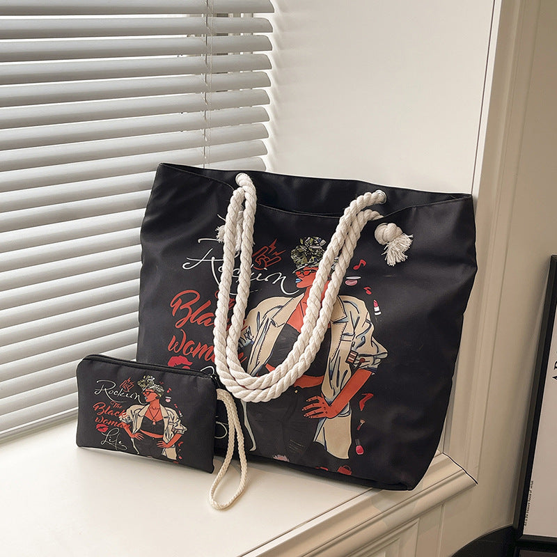WoStylish Graphic Print Beach Tote Bag Bowlift