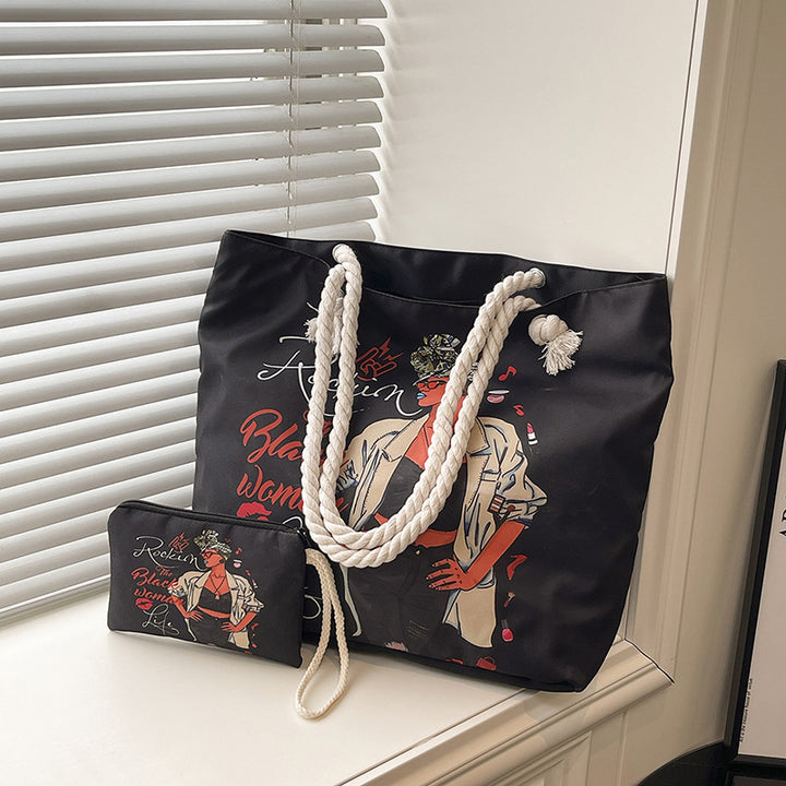 WoStylish Graphic Print Beach Tote Bag Bowlift