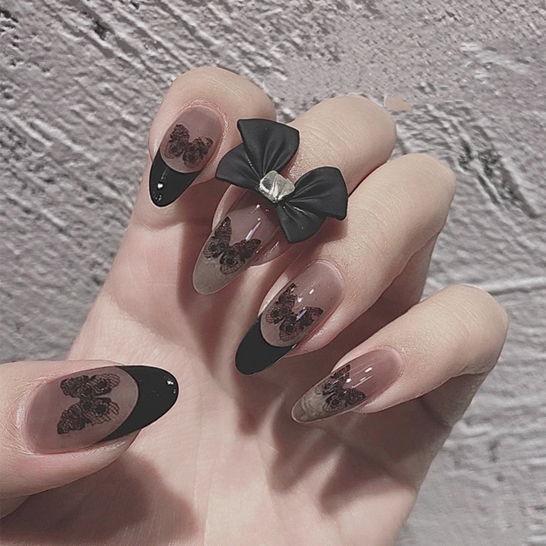 Artful nail art in Gothic style with butterfly motifs Bowlift