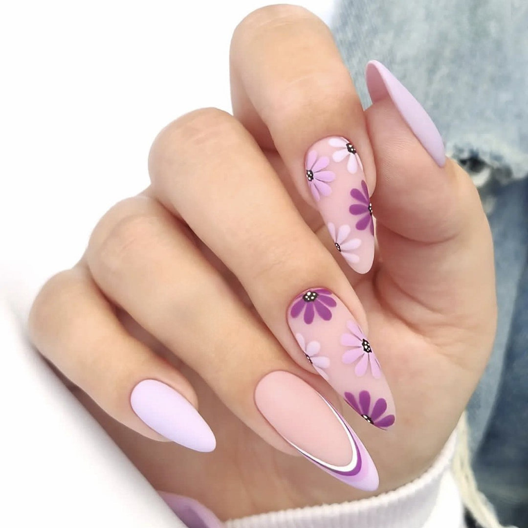 Decorative Floral Press-On Nail Art Set with 3D Flower Accents Bowlift