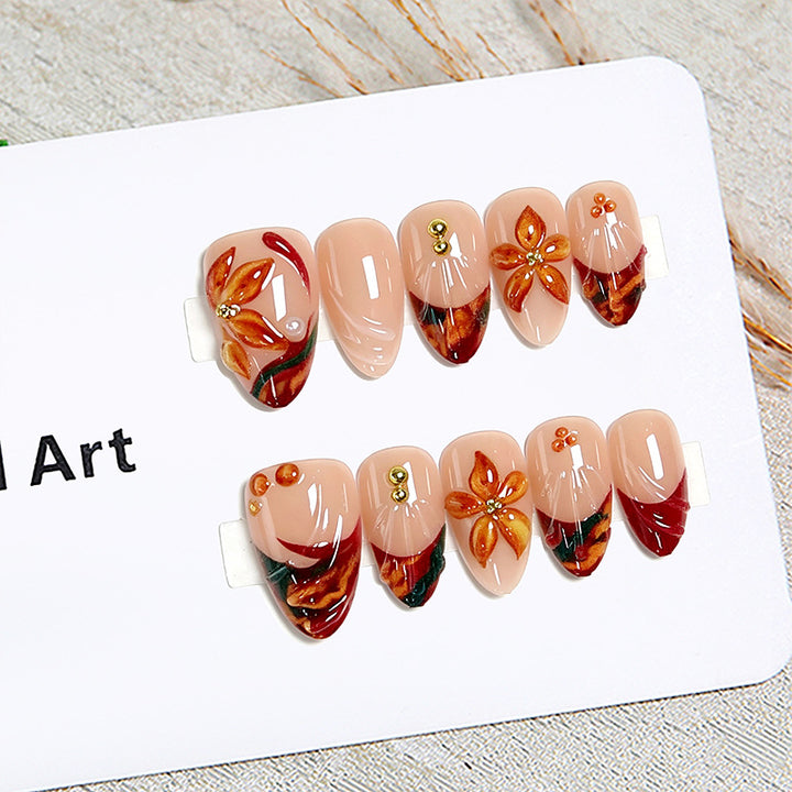 Artistic Nail Tips with Floral Details Bowlift