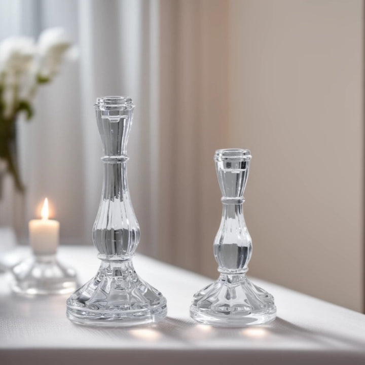 Ribbed Crystal-Style Glass Candlestick Holder Bowlift