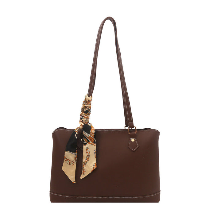 Elegant Structured Tote Bag with Decorative Scarf Bowlift