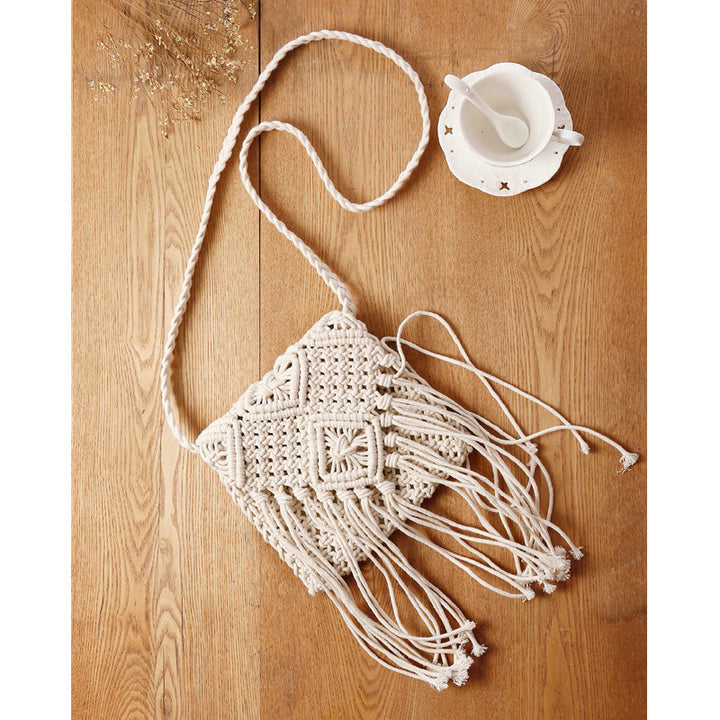 Macrame Shoulder Bag with Elegant Fringe Finish Bowlift