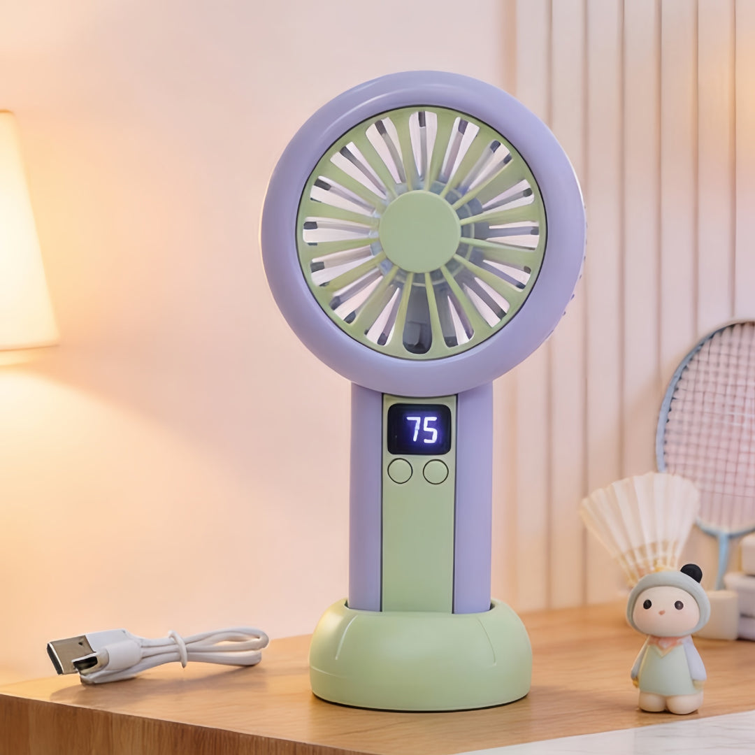 Portable handheld fan with LED display and multiple speed settings Bowlift