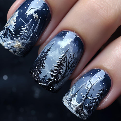 Artistic Winter Forest Nail Art Bowlift