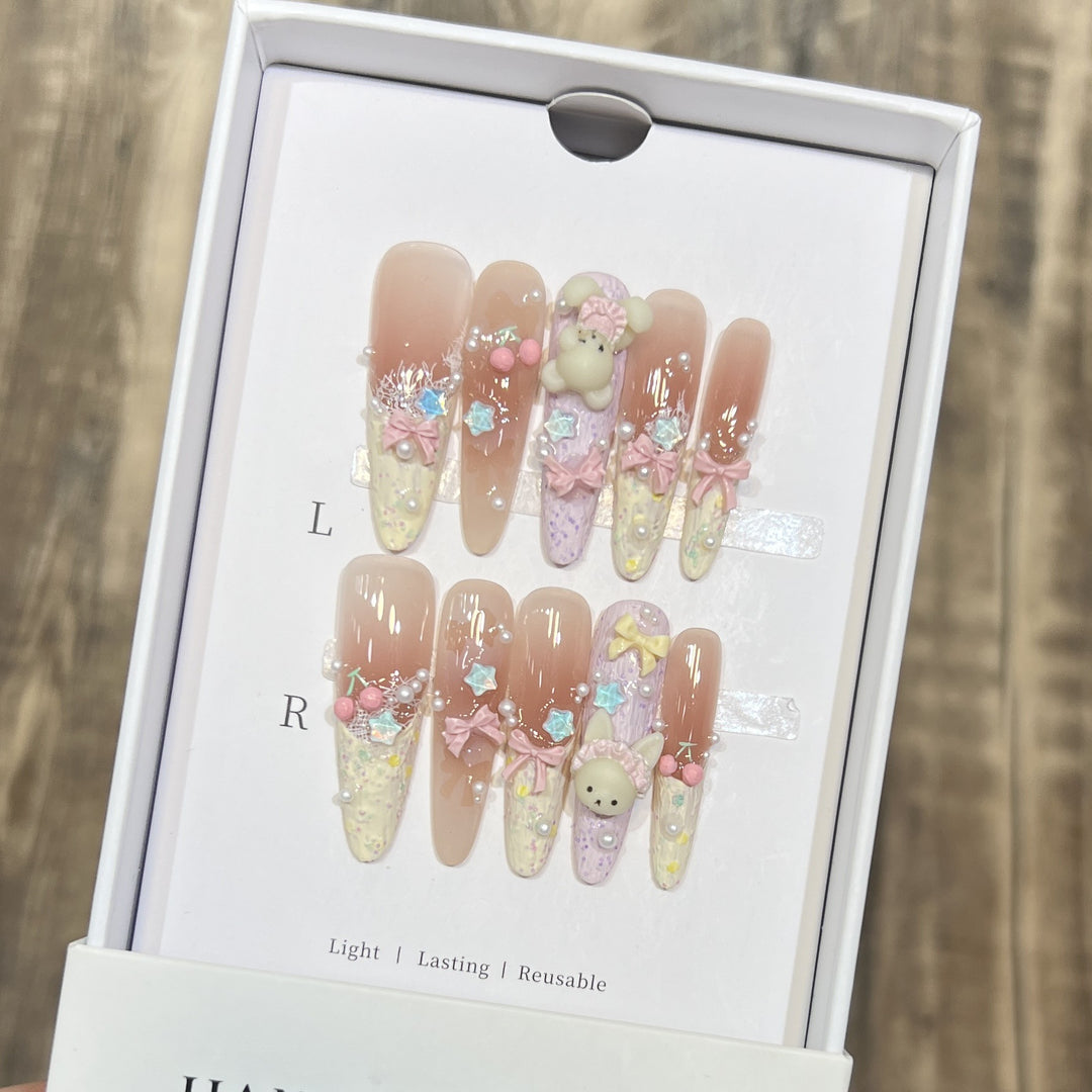 Themed Decorative Press-On Nails with 3D Accents Bowlift