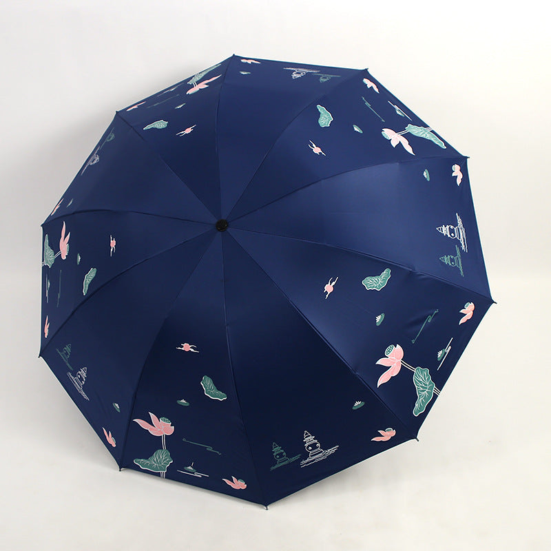 Women Folding Umbrella with Floral Accents Bowlift