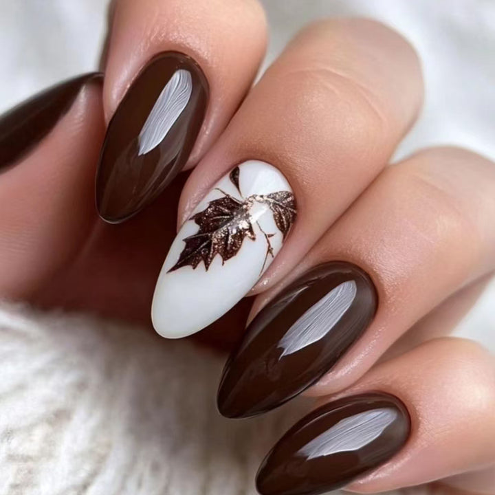 Artistic Leaf-Designed Press-On Nails Bowlift