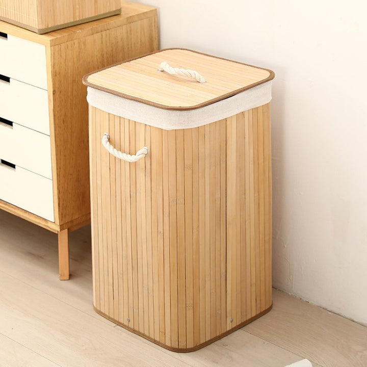 Elegant Laundry Basket Made of Bamboo with Practical Lid Bowlift