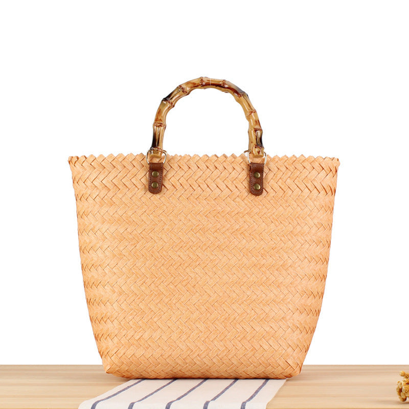 Handbag Made of High-Quality Woven Material with Bamboo Handles Bowlift