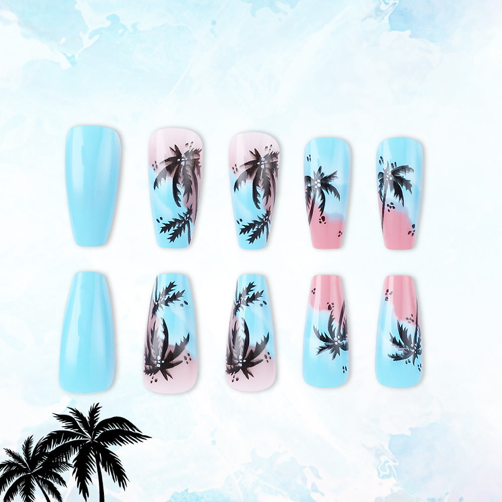 Artistic Tropical Island Press-On Nail Art Bowlift
