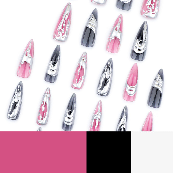 Creative stiletto nails with unique metallic details Bowlift