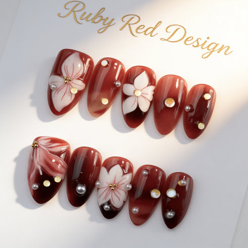 Elegant artificial nails with floral accents Bowlift